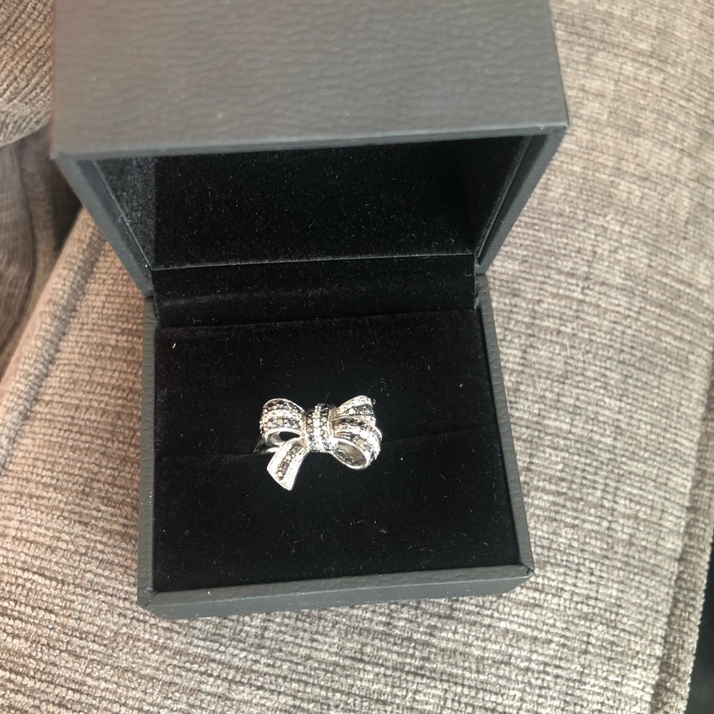 Black & White Diamond Bow Ring in Sterling Silver